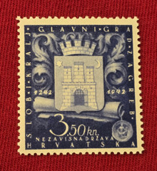 1943 WW2 WWII CROATIAN CROATIA CASTLE SHIELD NAZI GERMAN Third Reich stamp