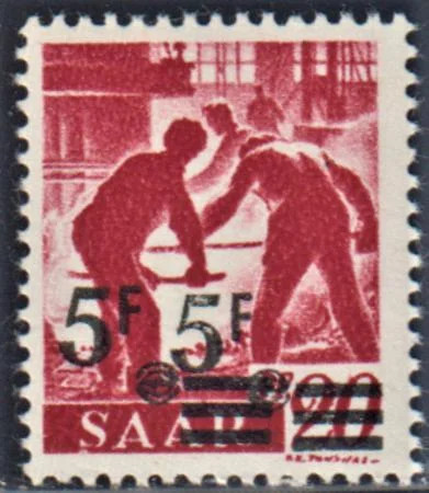 Saar 181 var. VF Mint NH 5F on 20pF, Printing II Double Overprint signed Brun…