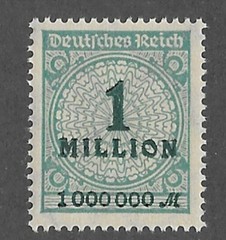 MNH stamp Overprint Blue-green 1 Million Scott #281 Weimar German Republic 1923