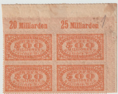 Germany 1900-20s Weimar Republic 3rd Reich 500Mill Revenue Corner Block Of 4 MNH