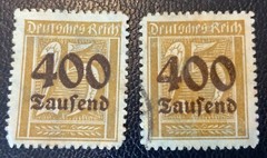 German Weimar Republic 1922/23 stamps 25m overstamped 400m