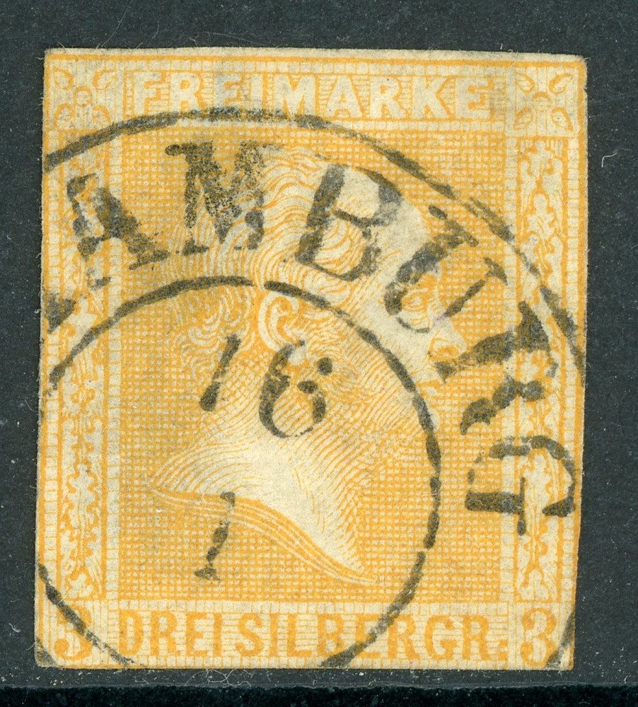 GANDALF – Germany States 1858 Prussia 3 sgr Orange Scott #13 VFU R287