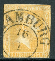 GANDALF – Germany States 1858 Prussia 3 sgr Orange Scott #13 VFU R287