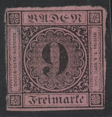 GERMANY 1851 SCOTT #4A NINE KR. UNUSED NO GUM THIN PAPER ALSO HAS A THIN