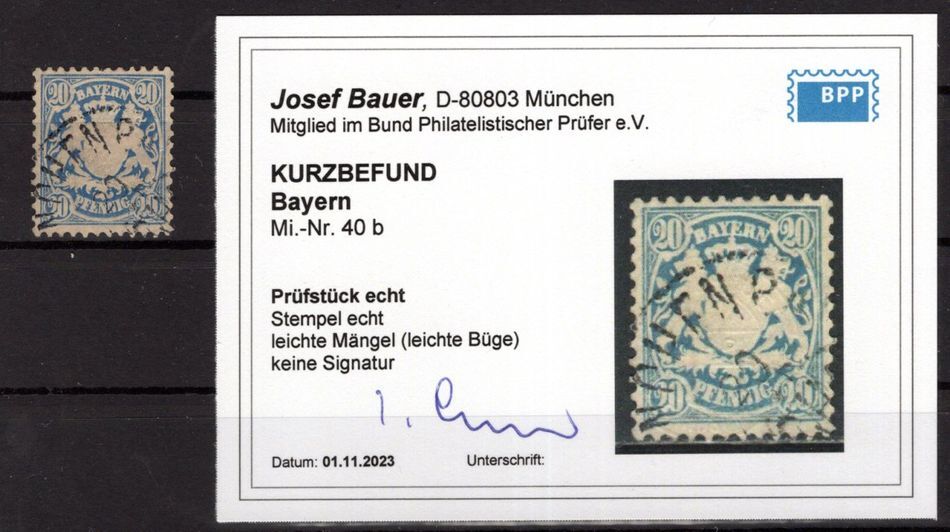 Bavaria 40b Color Postmarked BPP Certificate (T8083