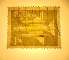 Rare used Airmail GDR stamp (Wz 2 lying), type. auction value 1200 eur