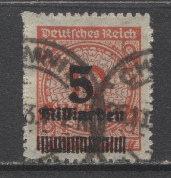 Germany 1923 5 Mrd on 10 Mio Mark inflation issue rouletted used signed $ 279.0