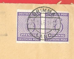 Germany West SAXONY 6 Pf Imperf Pair used on GRIMMA Cancel cover 1946