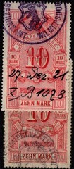 Prussia 1900s 10m Revenues (2x) Used / Wmk Cross & Circle – S46863