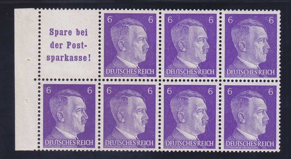 Germany 510a Mi H-Blatt 120 MNH 1941 „Hitler Head“ Booklet Pane Slogan #1 VF-XF