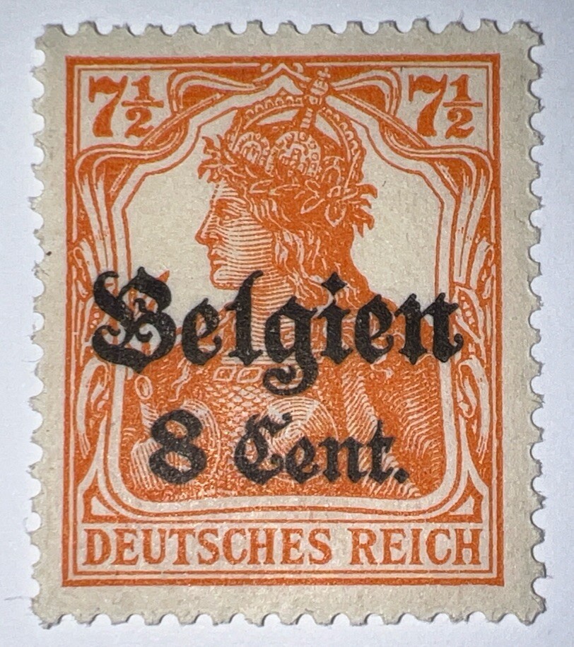 Travelstamps: Germany Offices in Belgium Stamps, 8c on 7 1/2pf, OP MOGH Wmk