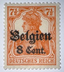 Travelstamps: Germany Offices in Belgium Stamps, 8c on 7 1/2pf, OP MOGH Wmk