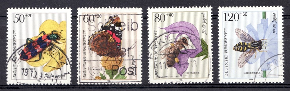 1984 Germany Sc# B616-19 Insects, beetle, butterfly, bee, wasp. Used stamp set.