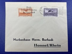 1935 GERMANY SAAR Overprint slogan cancel to Honnef/ Rhein, Airmail stamps.