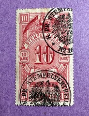 Germany – Used 10 Mark Fiscal Tax Stamp. Nice Clear Postmarks.