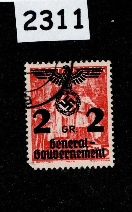Used Stamp Sc N33 General Government Swastika Overprint Poland WWII #2311