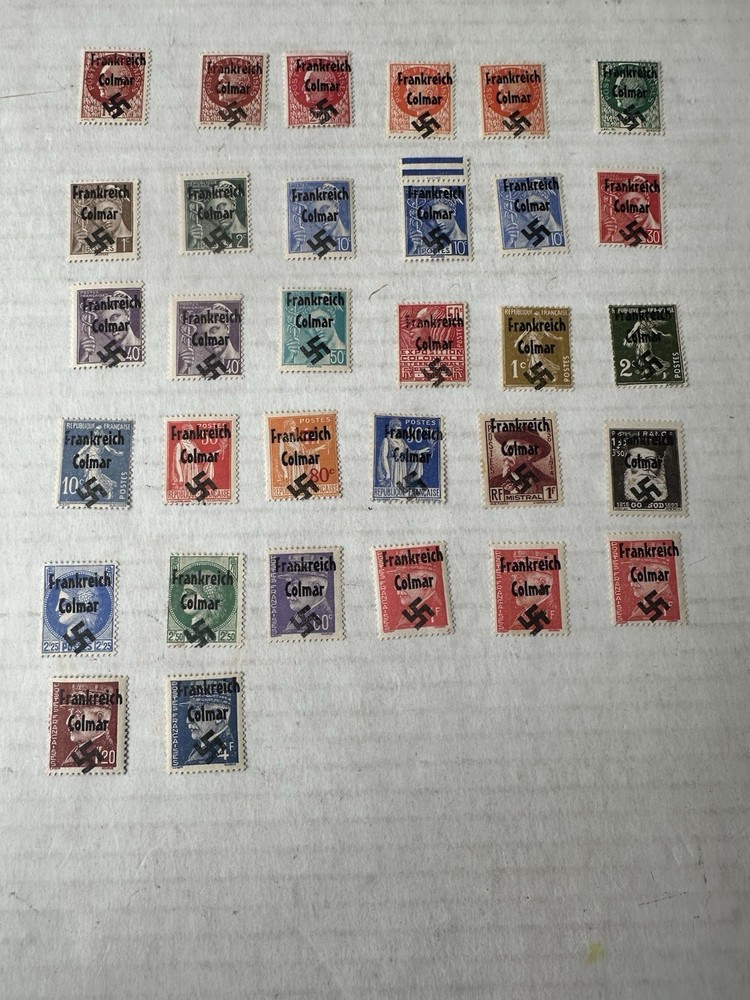 German WW2 France Overprint Colmar Propaganda Collection Of 32 Stamps Unused
