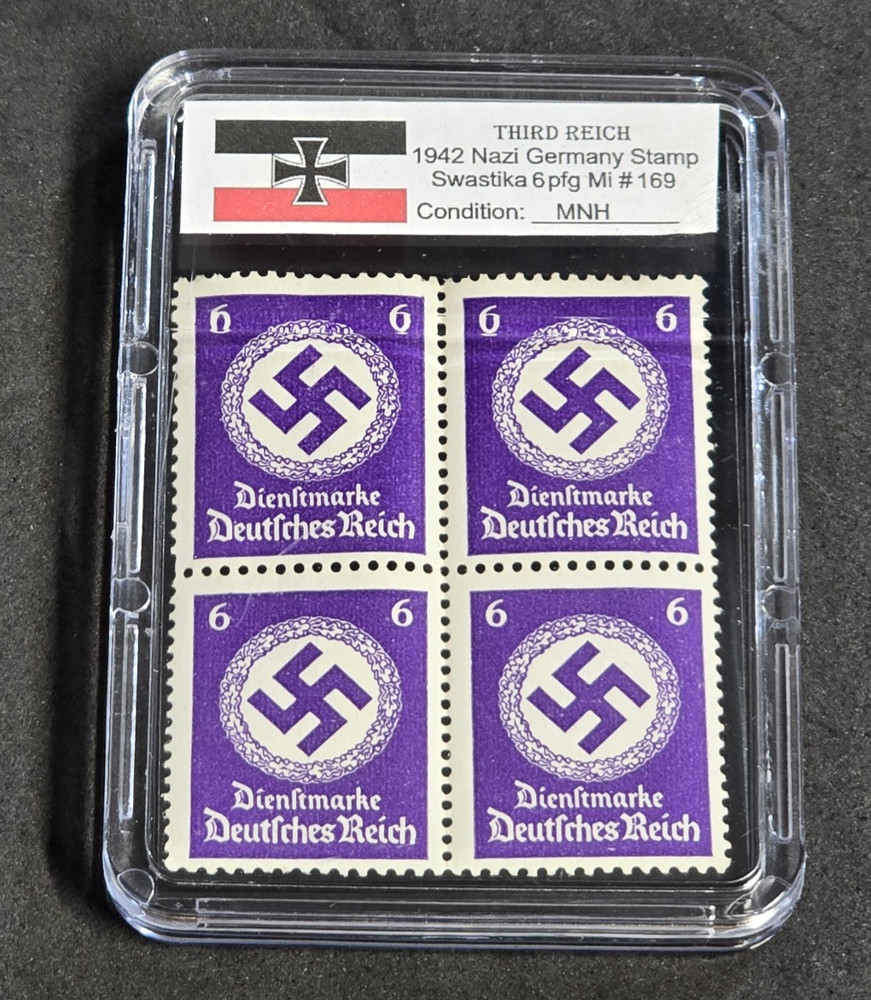 SWASTIKA OFFICIALS NSDAP Third Reich Nazi WW2 WWII German Stamp Block w Case MNH