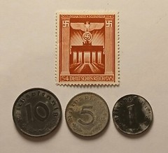 Complete Small Denomination 3rd Reich Zinc 3 Coin Set W/ Stamp