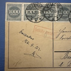 1923 Weimar Republic Hyperinflation Postal Card – Itzehoe Strip of 8 Stamps