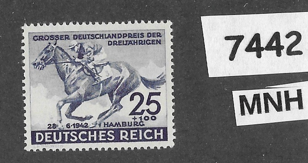 #7442 MNH stamp B204 Hamburg Germany Blue Ribbon Horse Race / 1942 Third Reich
