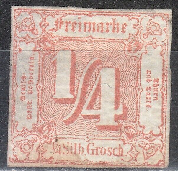 THURN AND TAXIS 1861 Mi 13 Sc 8 mint no gum .Red orange. Hinged . Clear corners