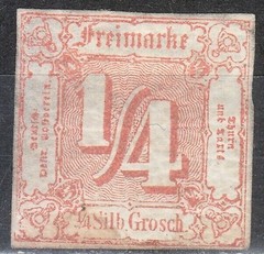 THURN AND TAXIS 1861 Mi 13 Sc 8 mint no gum .Red orange. Hinged . Clear corners