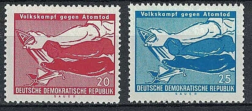 GERMANY DDR:1958 SC#404-05 MVLH People’s fight against atomic death m058