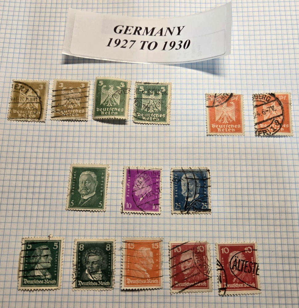 GERMANY 1927 TO 1930 14 STAMPS 2 DUPLICATES