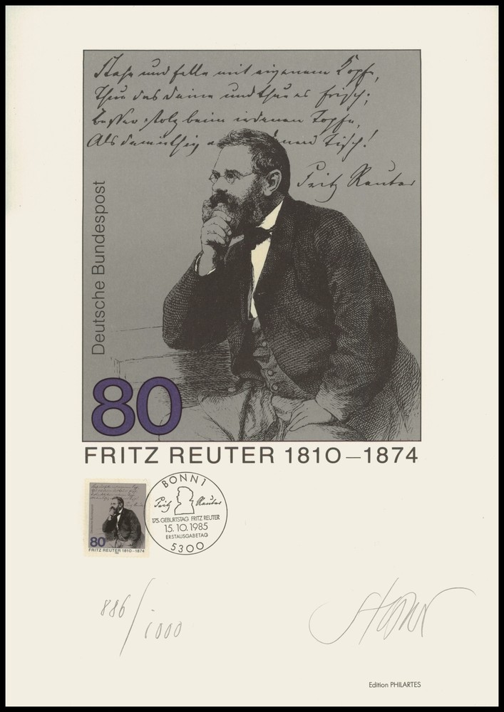 ART-EDITION 1985 GERMANY 1263 FRITZ REUTER LITERATURE – Ltd. 1.000!!