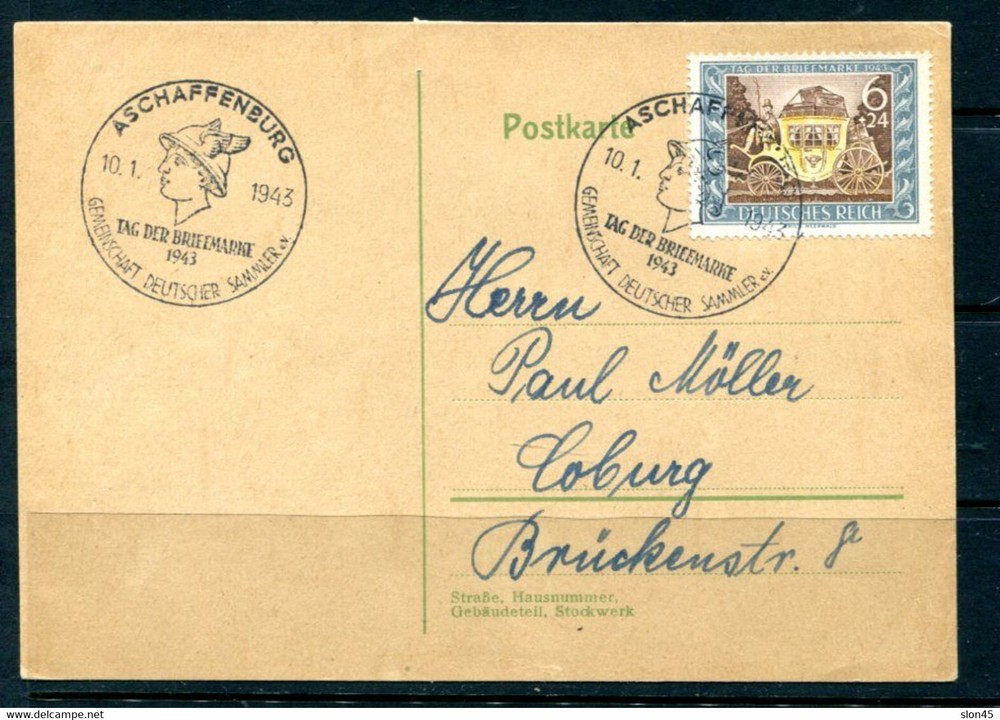 Germany 1943 Postal card special cancel tag der Briefmarke 14277