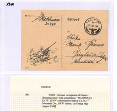 GREECE GERMANY OCC‘ WW2 Card ILLUSTRATED Janina 1944 MOUNTAIN MEDICAL Unit XD111