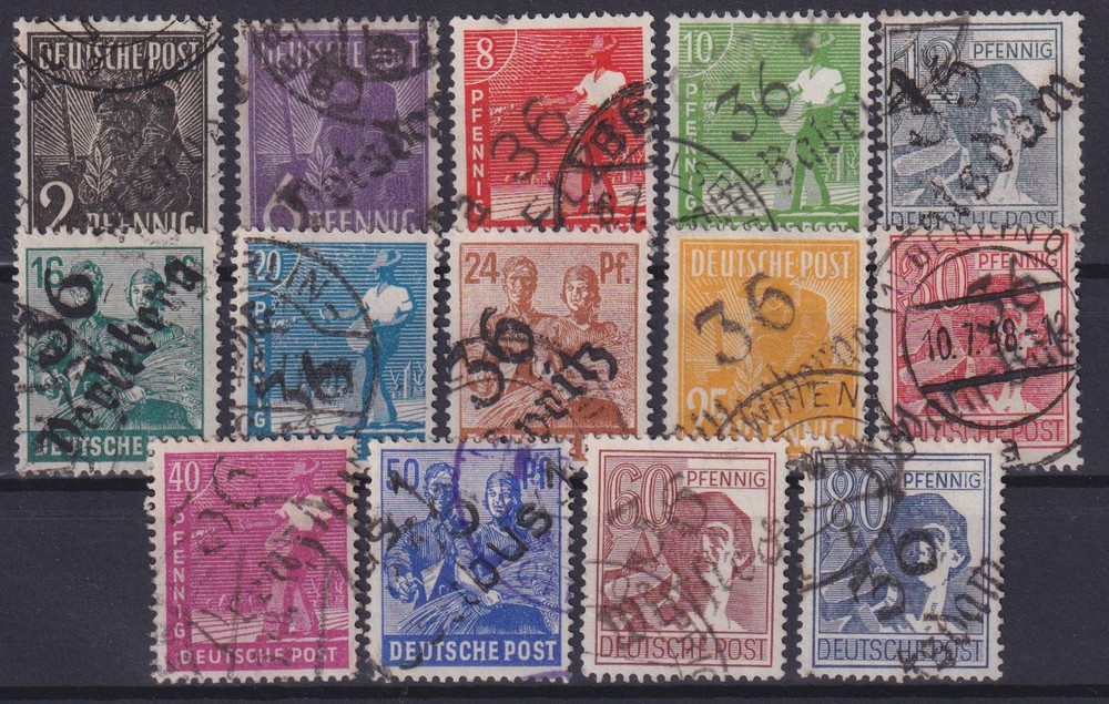 SBZ District Cancel Stamp Lot ex Mi. No. 166–181 District 36 Used 1948