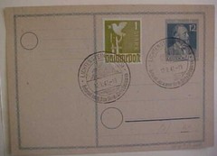 GERMANY POSTAL CARD 1 M PEACE DOVE SE 1947 ADDRESSEE ERASED