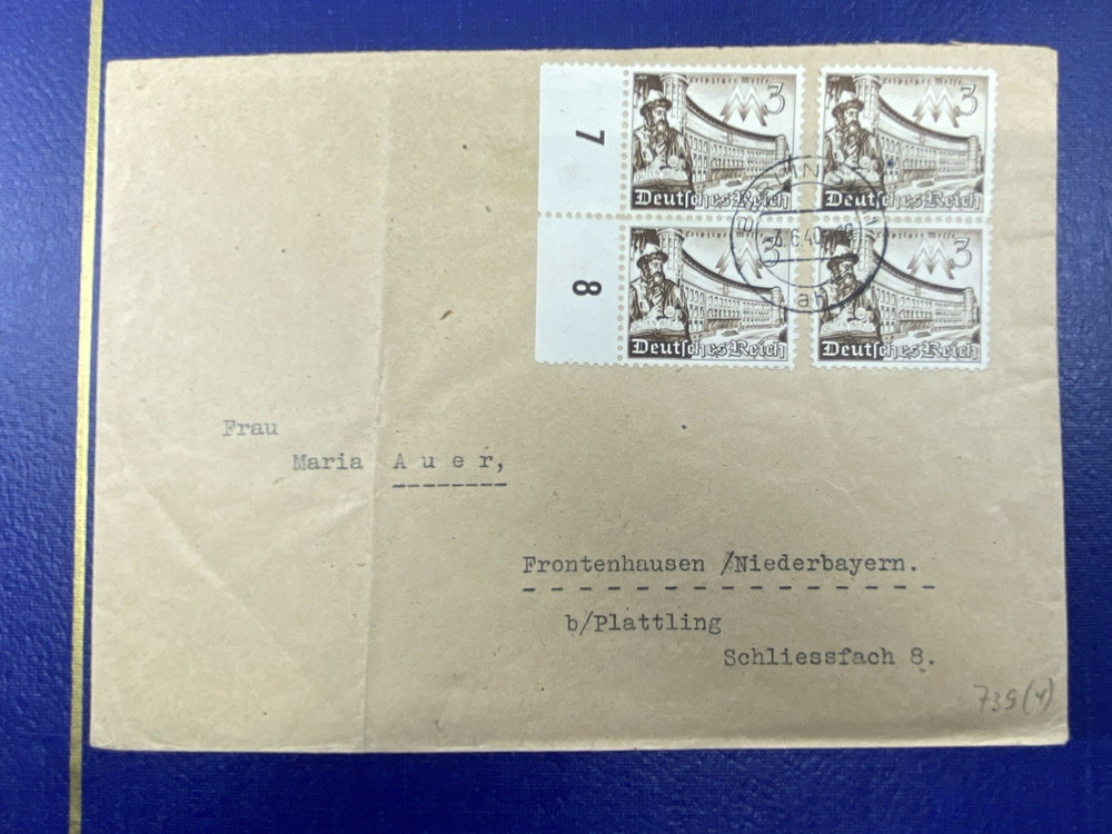 DR WHO 1940 GERMANY LEIPZIG FAIR PLATE # PAIR BERLIN TO FRONTENHAUSEN M69754