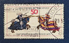 Vintage West Germany Stamp Landshut Wedding 1475, Knight Duel, Stamped Mi No. 844