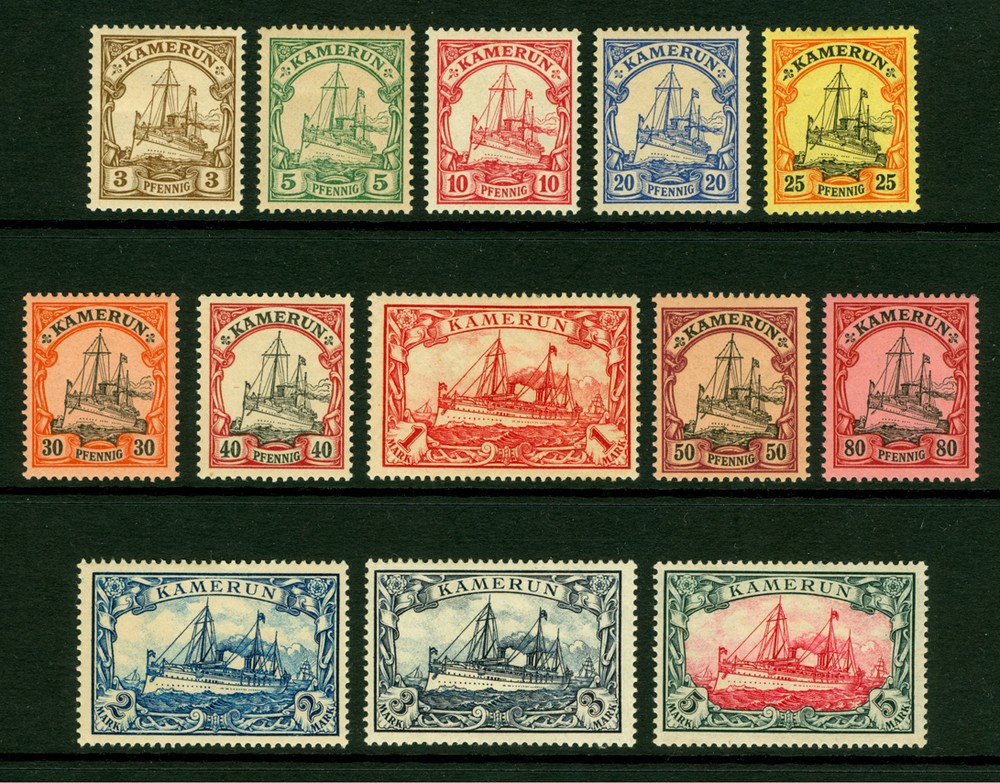 German Colonies – CAMEROUN 1900 Kaiser’s YACHT set Scott # 7-19 mint MH