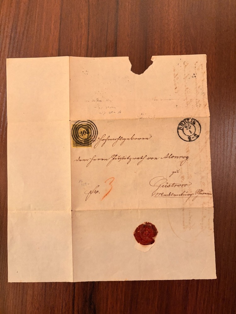 1850s Prussia Berlin Folded Letter Concentric Rings Wax Seal Postal History