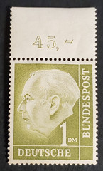 Germany, very nice 1954 1 DM Th. Heuss mint w/hr