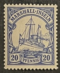 Travelstamps: Marshall Island Stamps, Kaiser’s Yacht, 20 Pfennig Mint OG H