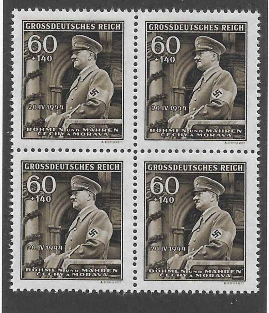 MNH stamp block B25 Hitler Birthday 1944 Third Reich Germany WWII Occupation