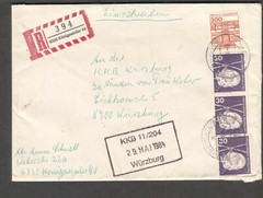 Germany 1984 registered cover Konigswinter to KKB 11/204 Wurzburg