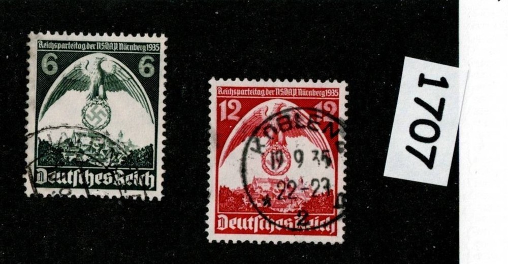 Stamp set 465 & 466 1935 Third Reich Party congress Nuremberg Germany #1707