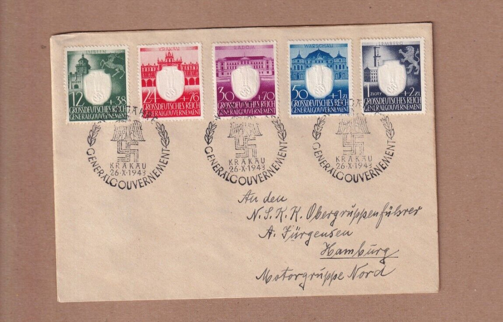 Poland 26 October 1943 Krakau Set Scott# NB28-32 to Obergruppenführer in Hamburg