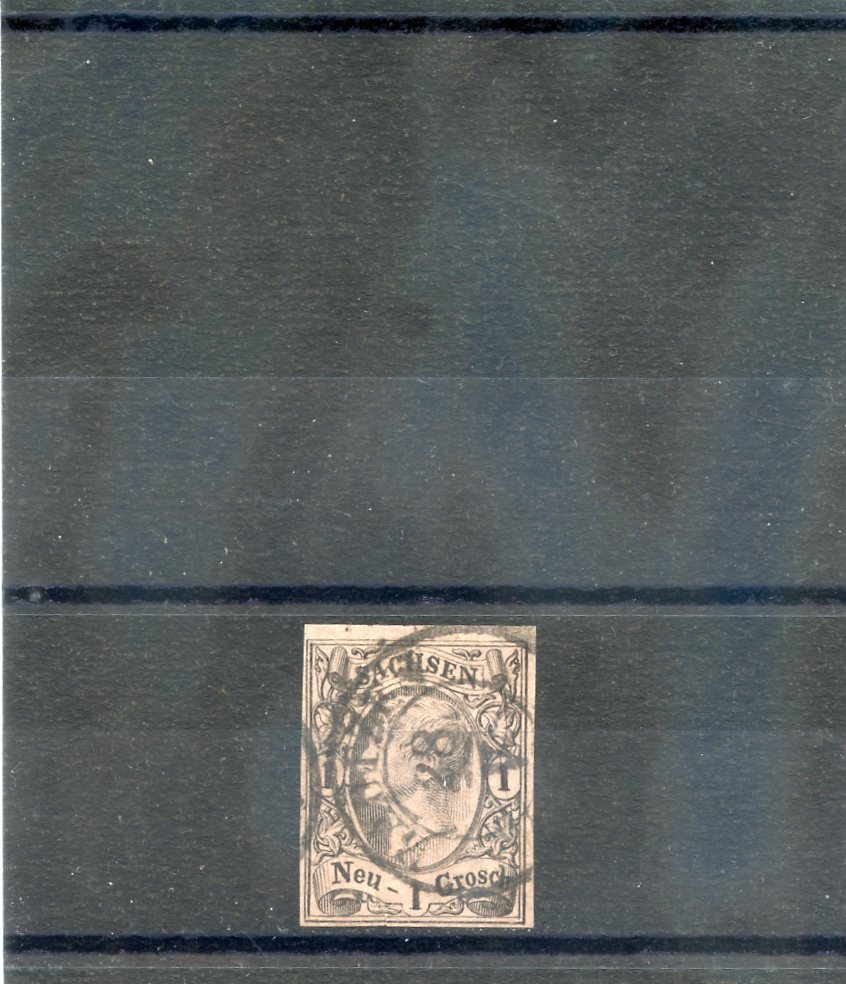 GERMANY, SAXONY Sc 10(MI 9 I)F-VF USED 1855 1Ngr BLACK/ROSE, TYPE I, $16