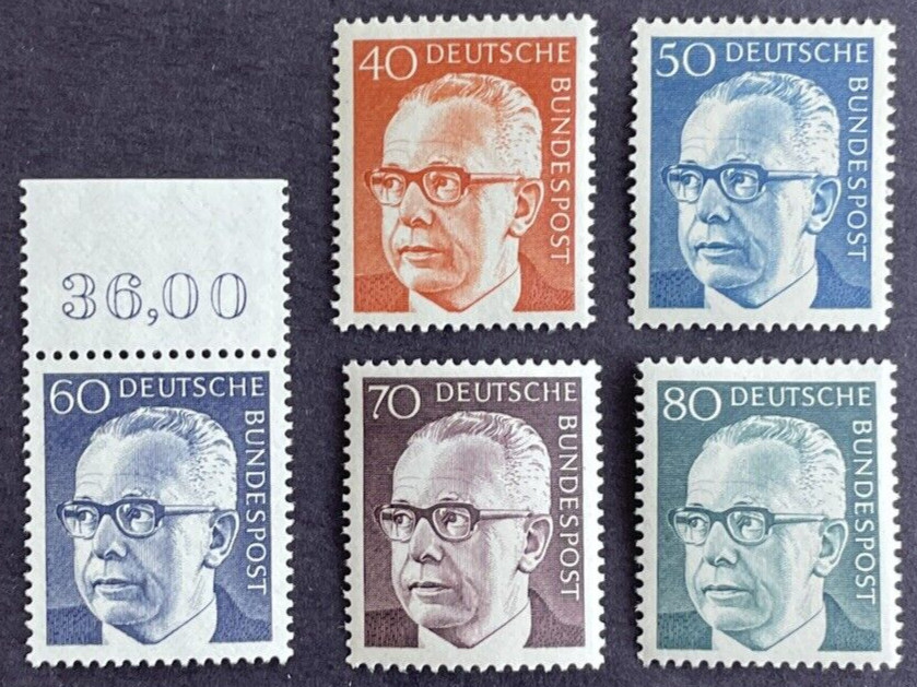 GERMANY 1971 Lot of 5 MNH OG Sc#1032-1036 PRESIDENT GUSTAV HEINEMANN