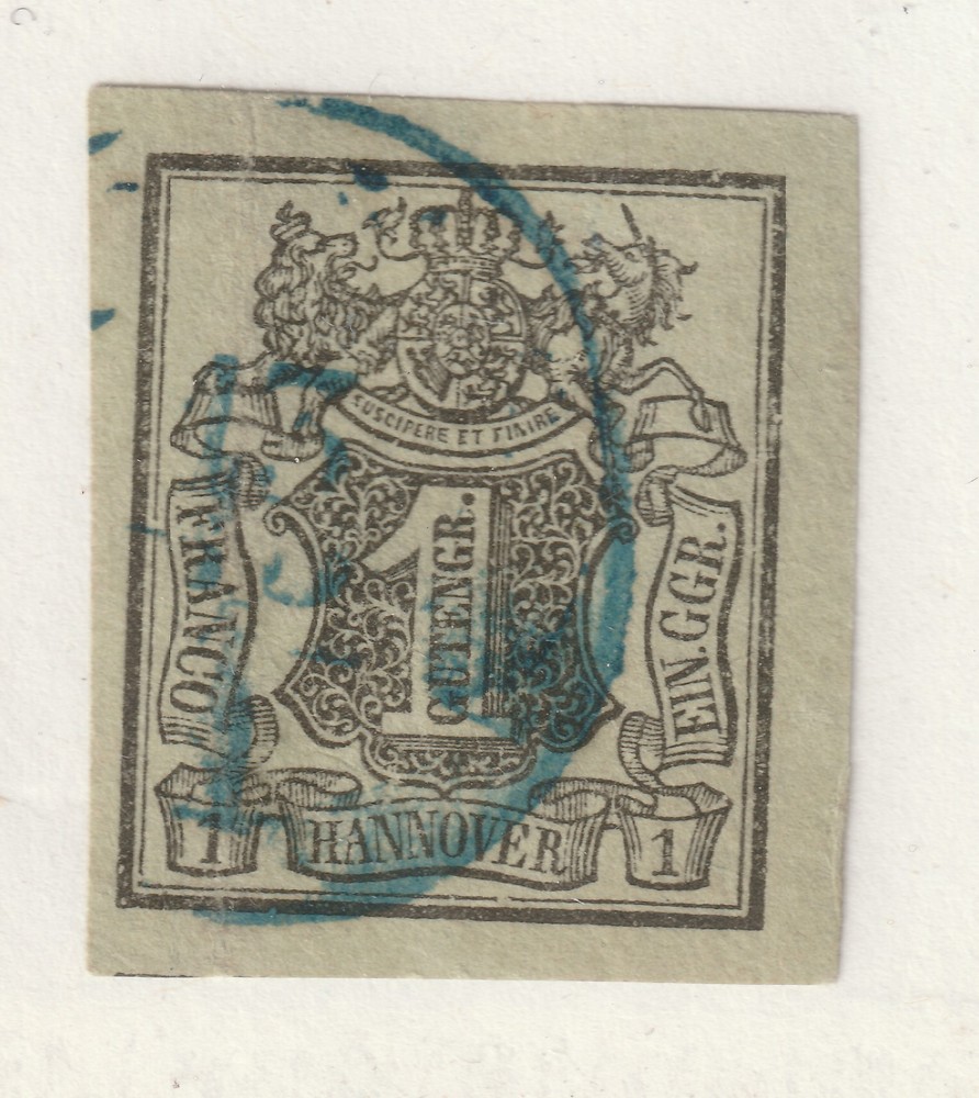 Germany: Hanover Lot 9: (#1 – 1850 – VF – Used) Scott 2024 Catalog Value $50.00