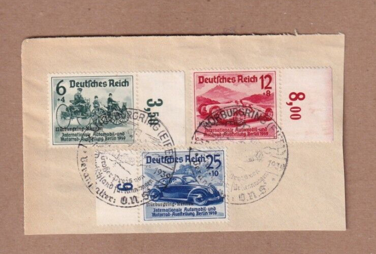 Germany B134-36 w/plate numbers tied on piece by 1939 Nuremburg Auto Show cancel