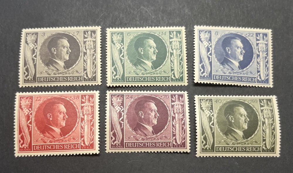 WWII WW2 Nazi German Third Reich NSDAP Adolf Hitler Birthday Stamp Set 1943 MNH