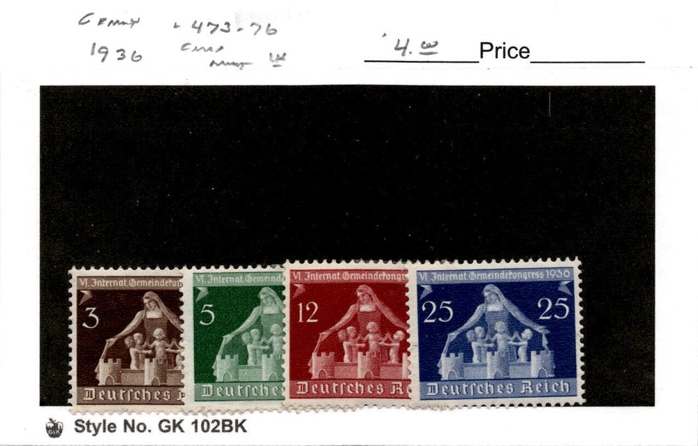 Germany, Postage Stamp, #473-476 Mint LH, 1936 Municipalities (AC)